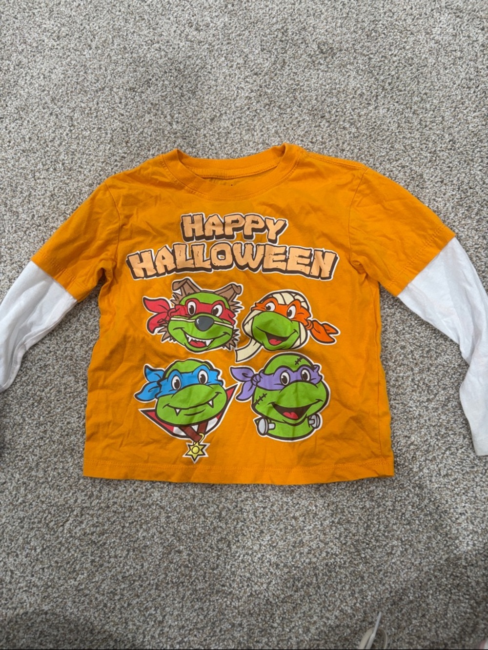 Kids Orange 'Happy Halloween' Ninja Turtle Layered-Look Long Sleeve Top